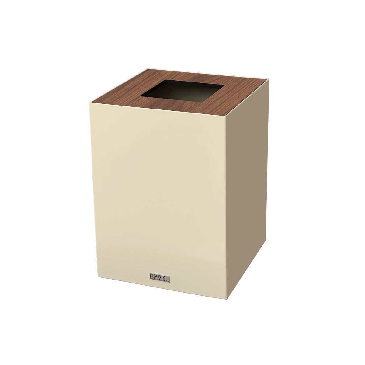 Beige Metal with Wooden Lid Waste Bin