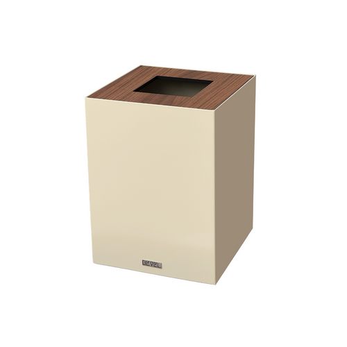 Beige Metal with Wooden Lid Waste Bin