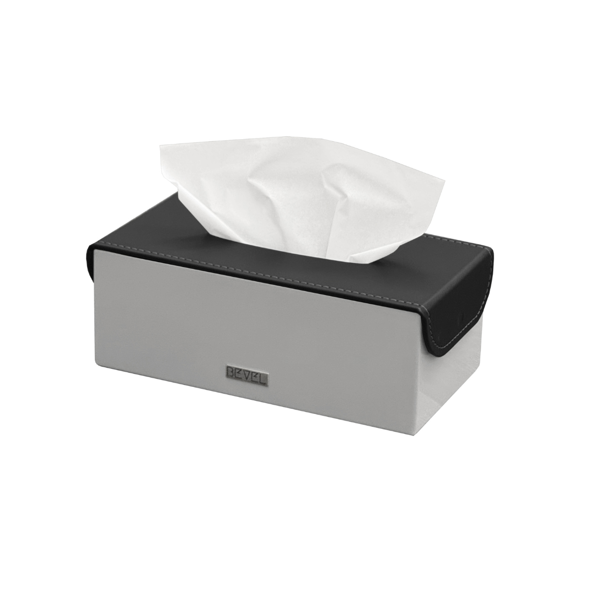 Light Grey Metal with Leather Lid Tissue Box