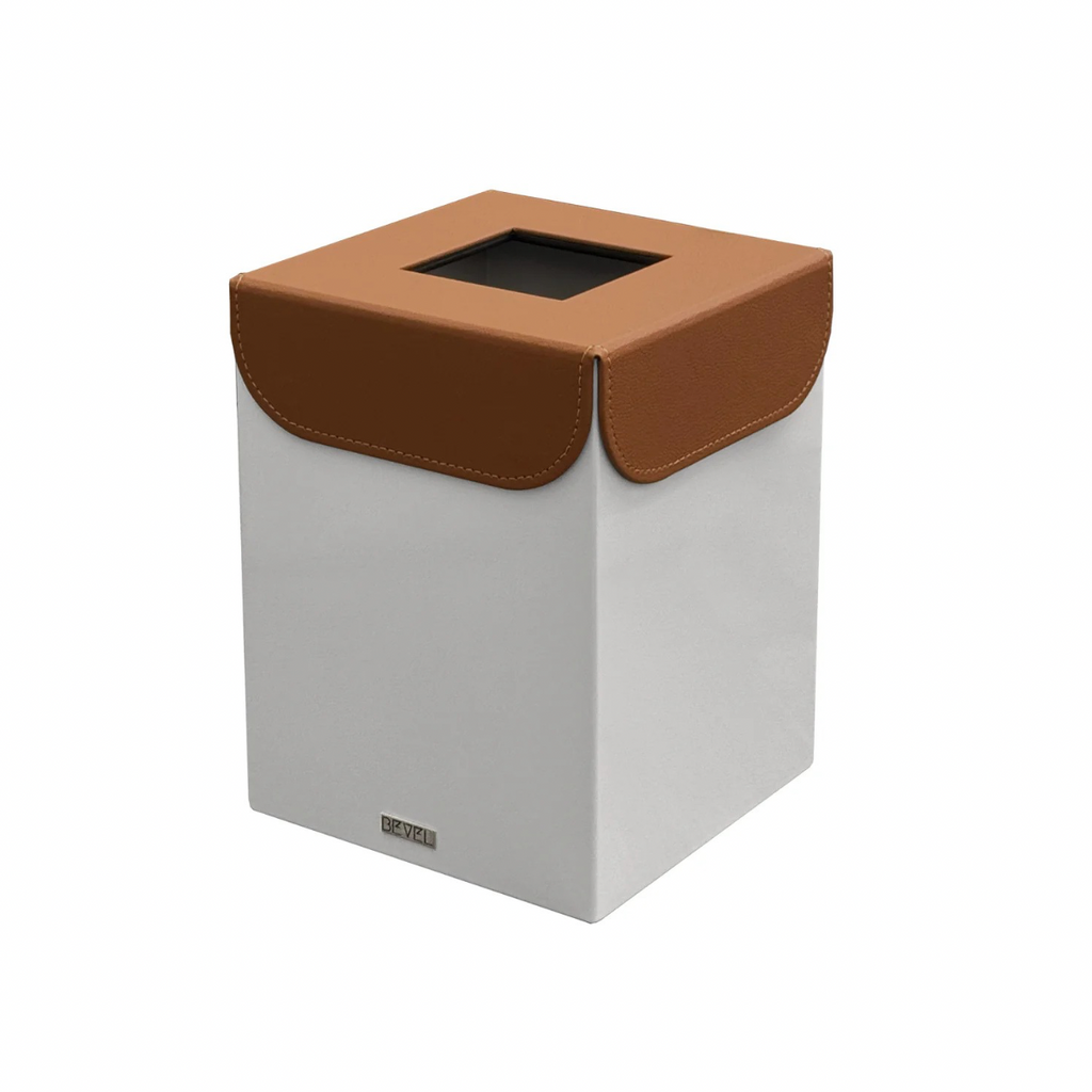 Light Grey Metal with Leather Lid Waste Bin