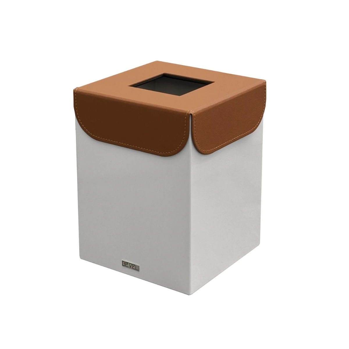 Light Grey Metal with Leather Lid Waste Bin