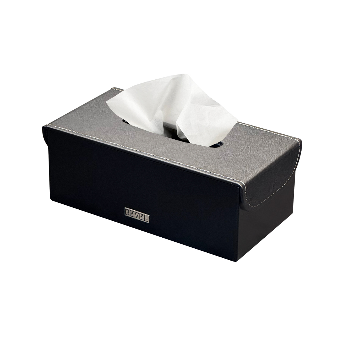 Black Metal with Leather Tissue Box