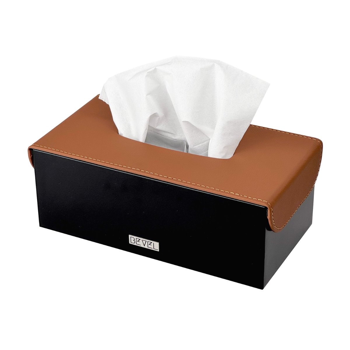 Black Metal with Leather Tissue Box