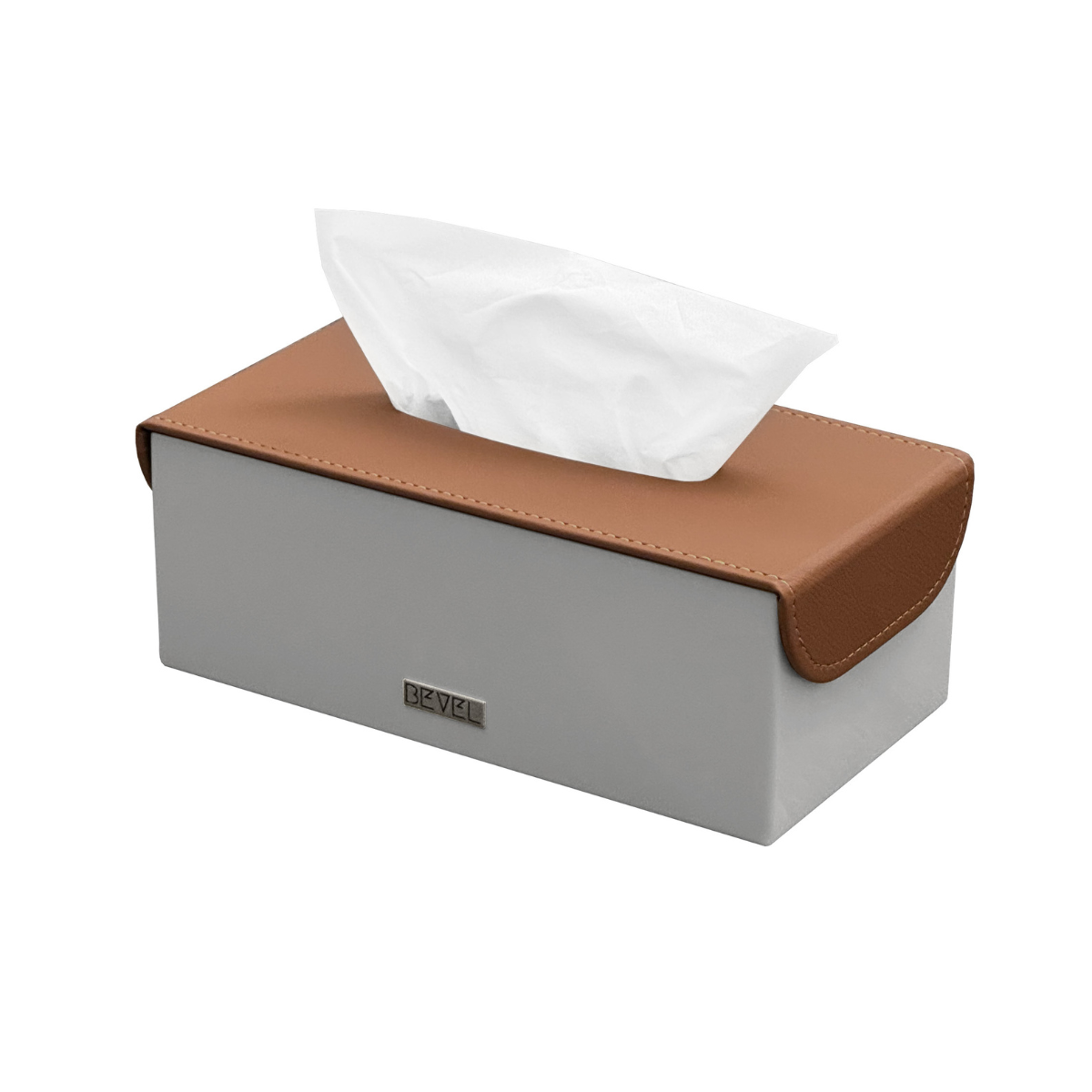 Light Grey Metal with Leather Lid Tissue Box