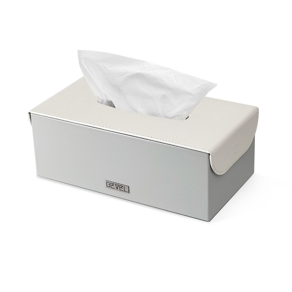 Light Grey Metal with Leather Lid Tissue Box