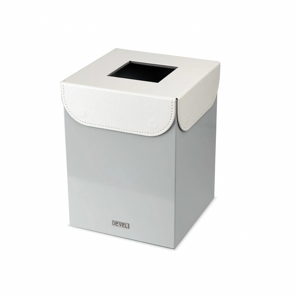 Light Grey Metal with Leather Lid Waste Bin