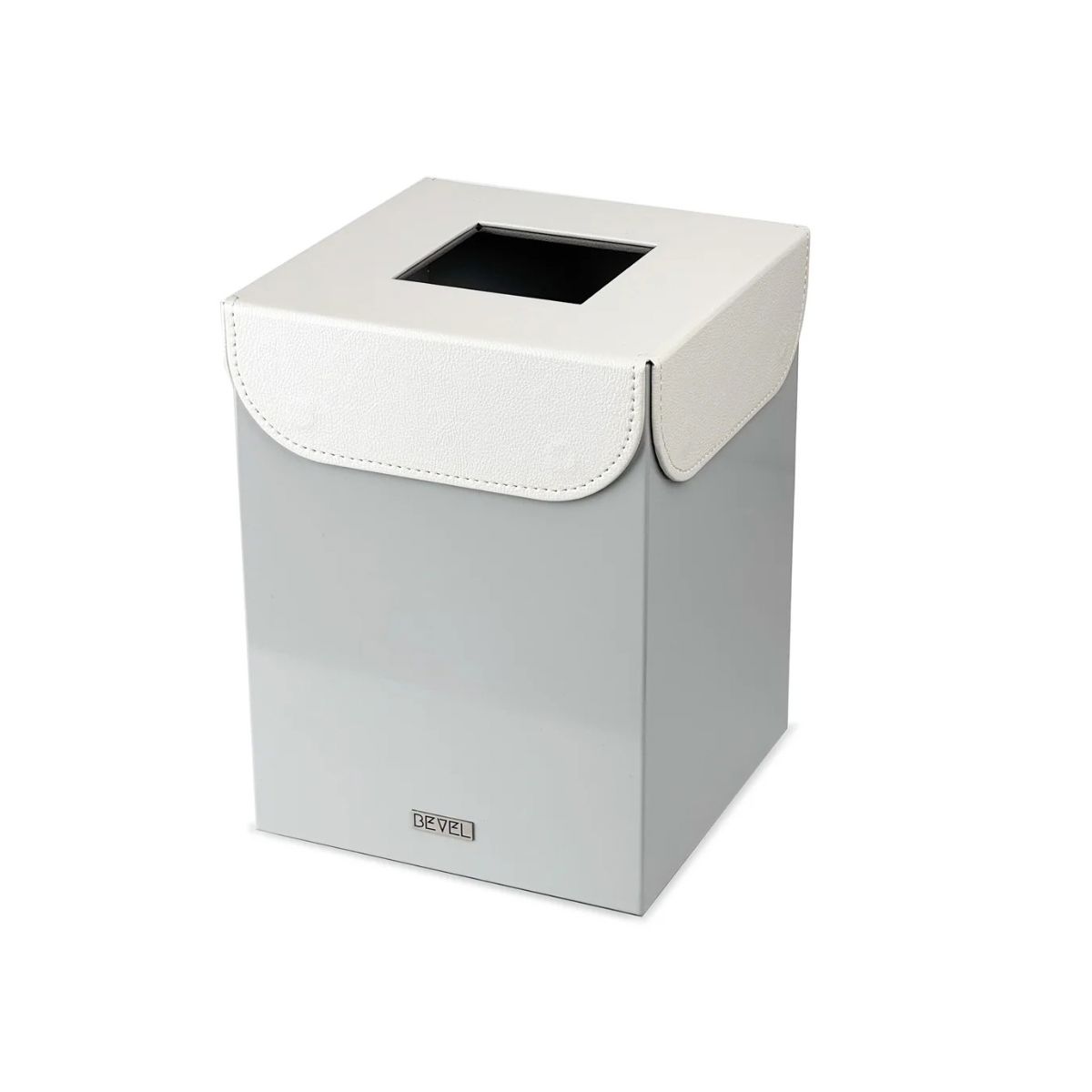 Light Grey Metal with Leather Lid Waste Bin