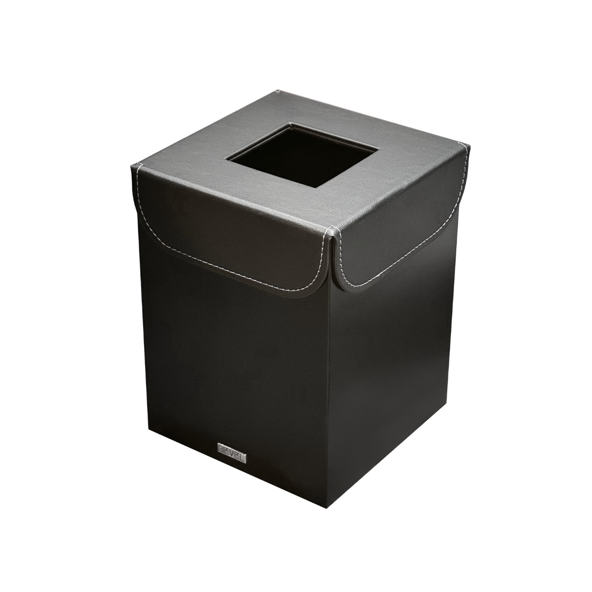 Black Metal with Leather Lid Waste Bin
