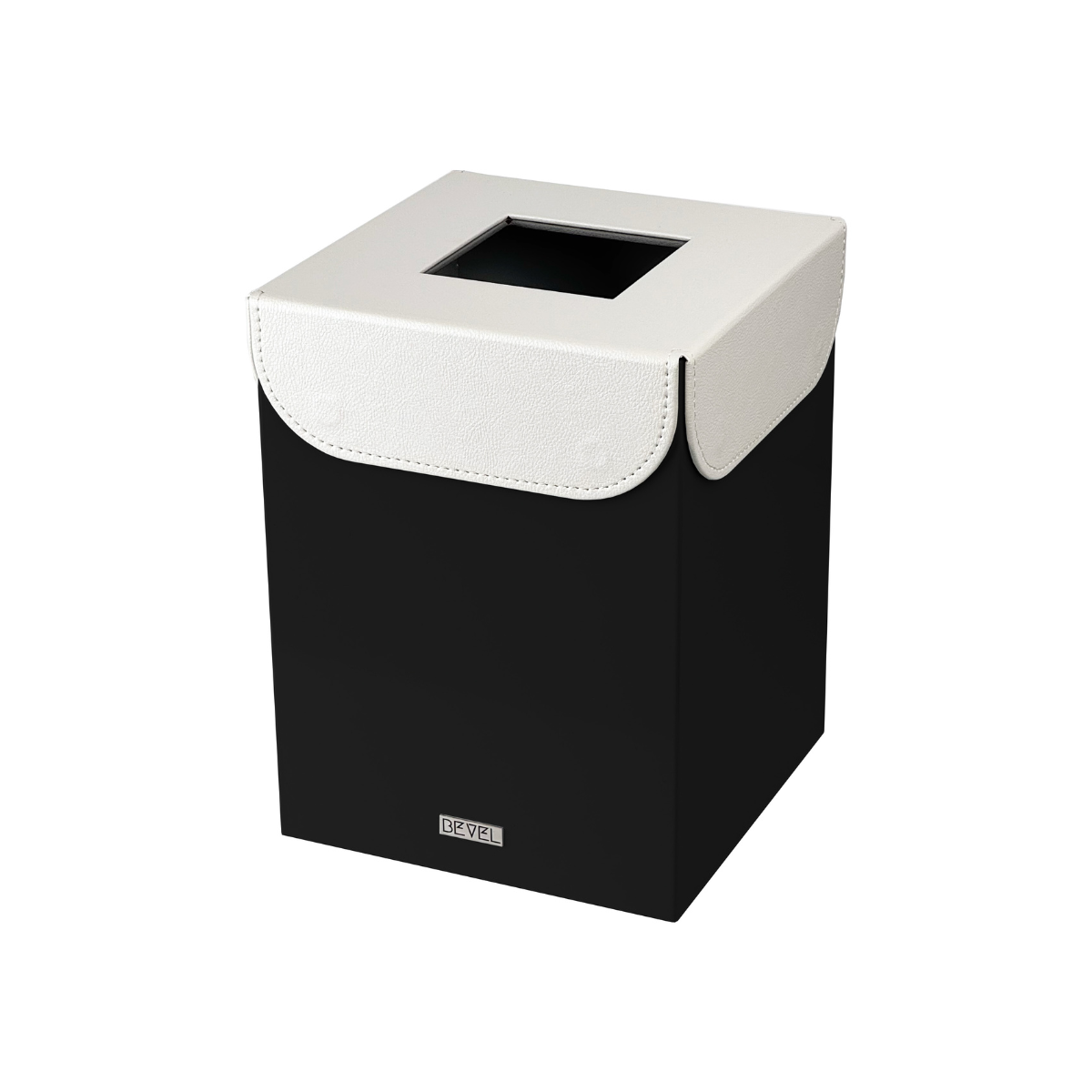 Black Metal with Leather Lid Waste Bin