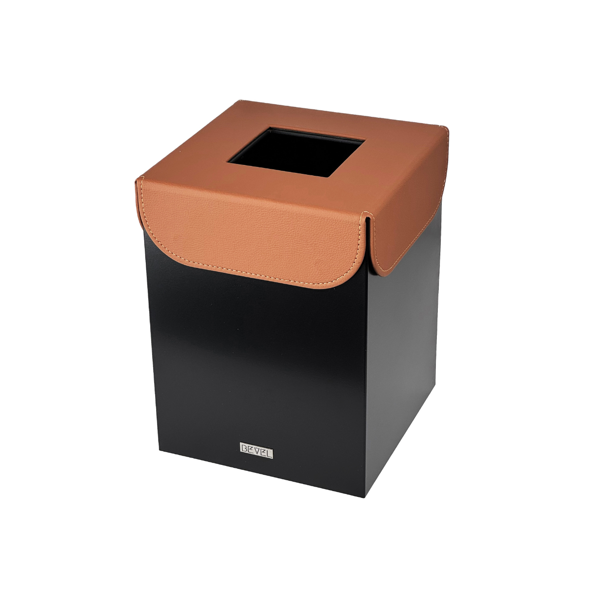Black Metal with Leather Lid Waste Bin