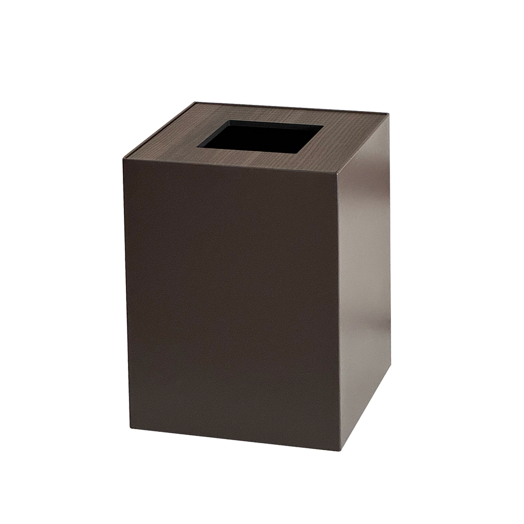 Deep Brown Metal with Wooden Lid Waste Bin