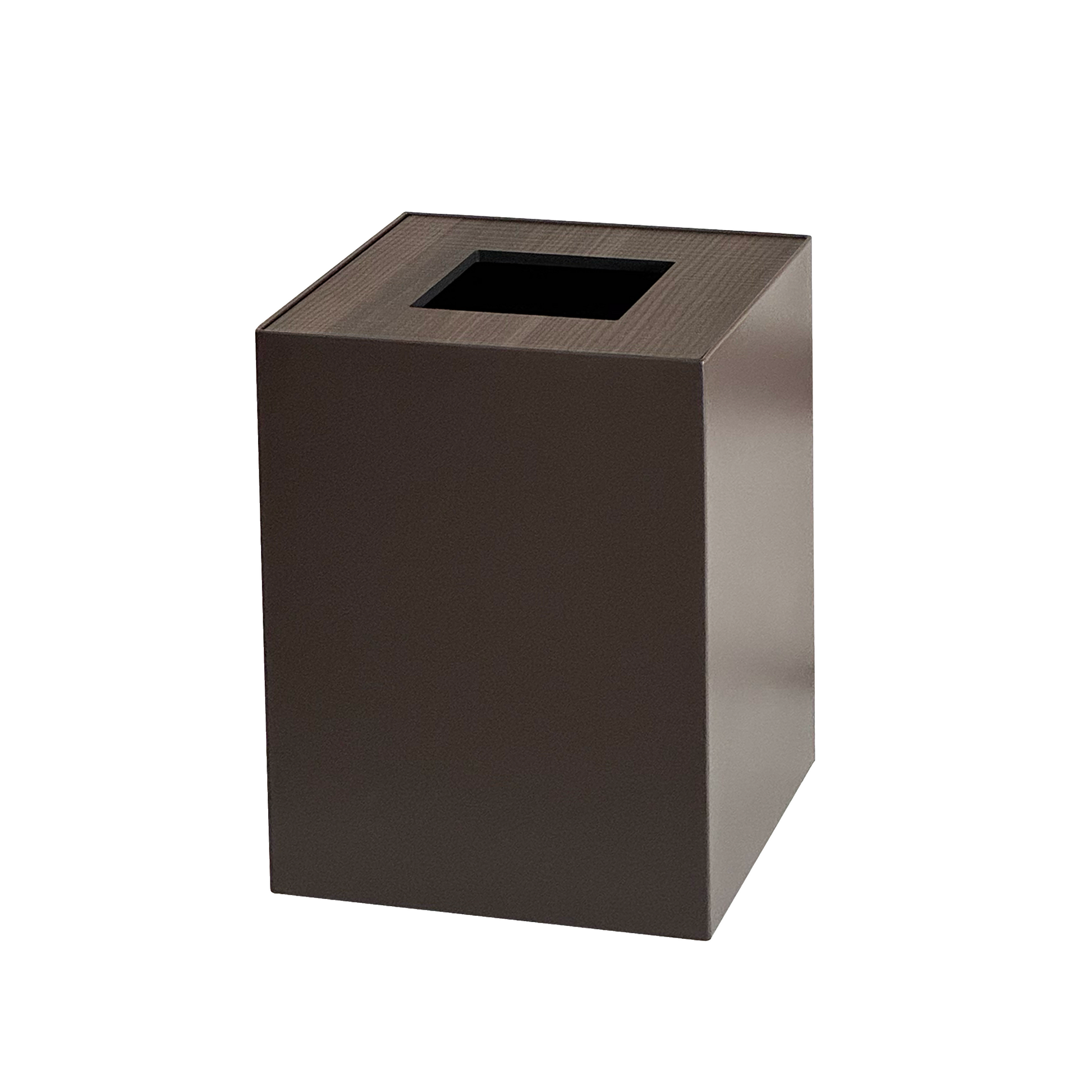 Deep Brown Metal with Wooden Lid Waste Bin