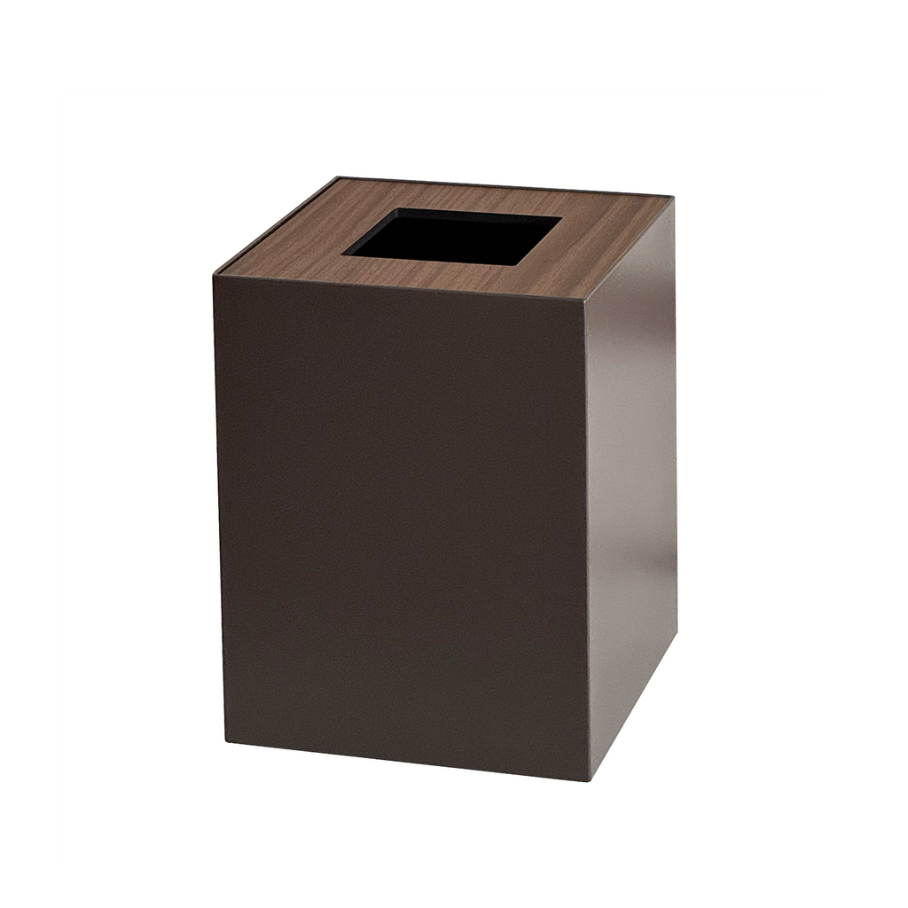 Deep Brown Metal with Wooden Lid Waste Bin