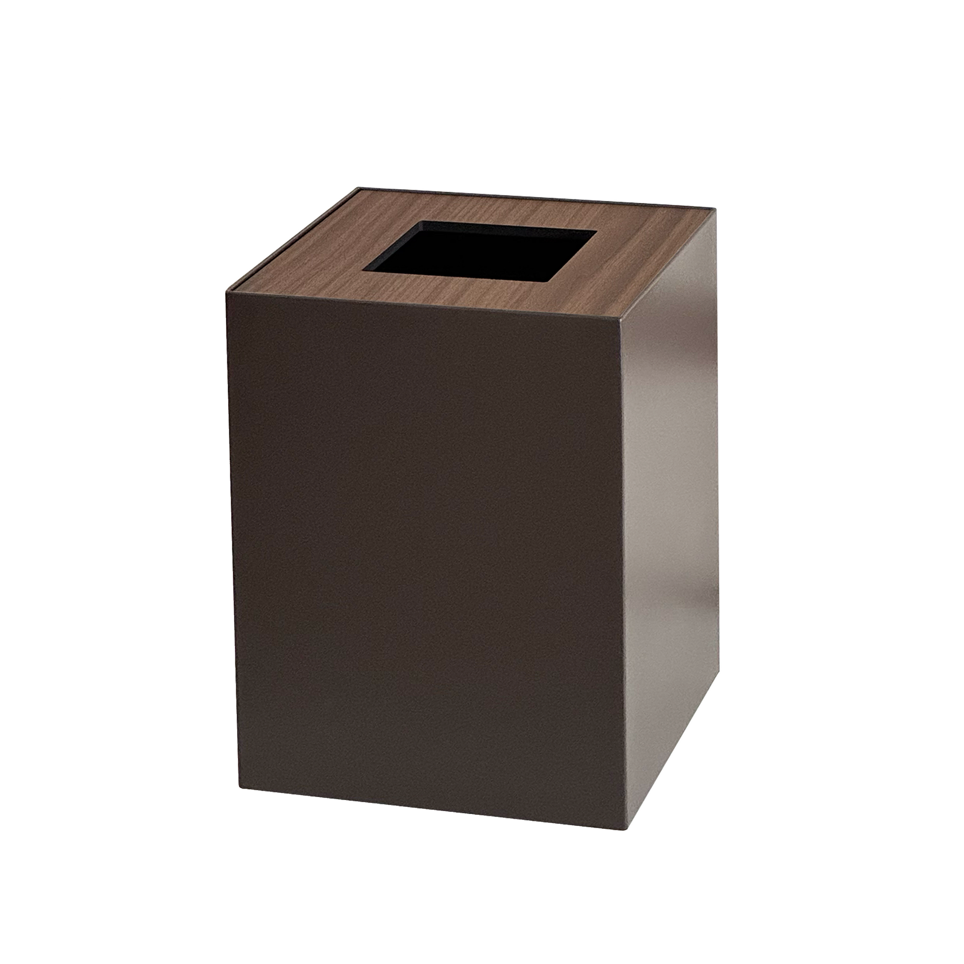 Deep Brown Metal with Wooden Lid Waste Bin