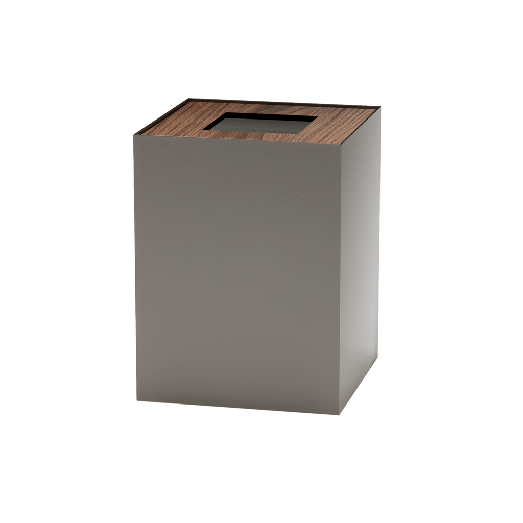 Medium Greige Metal with Wooden Lid Waste Bin