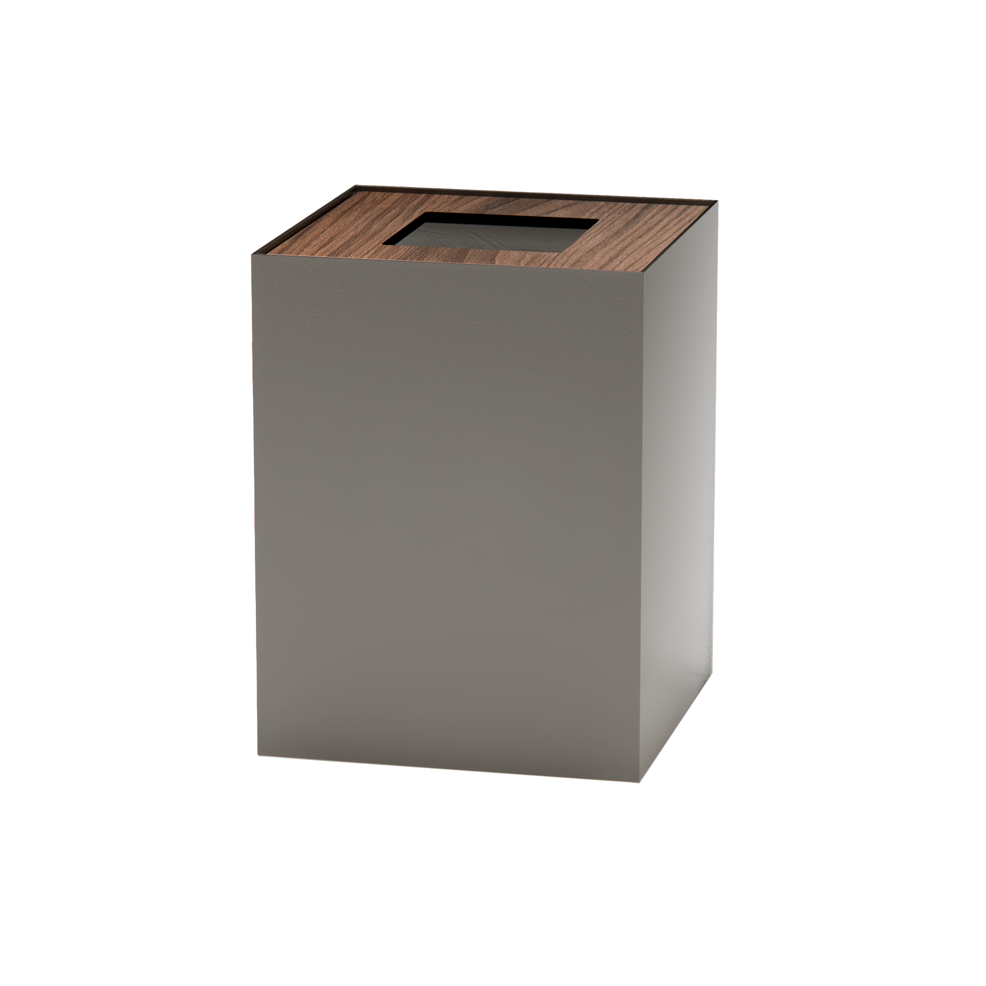 Medium Greige Metal with Wooden Lid Waste Bin
