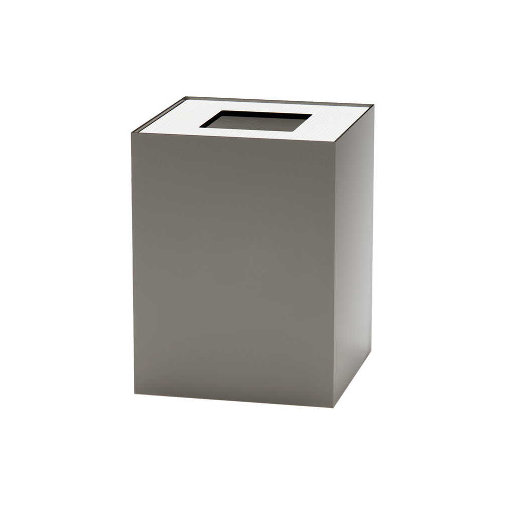 Medium Greige Metal with Wooden Lid Waste Bin