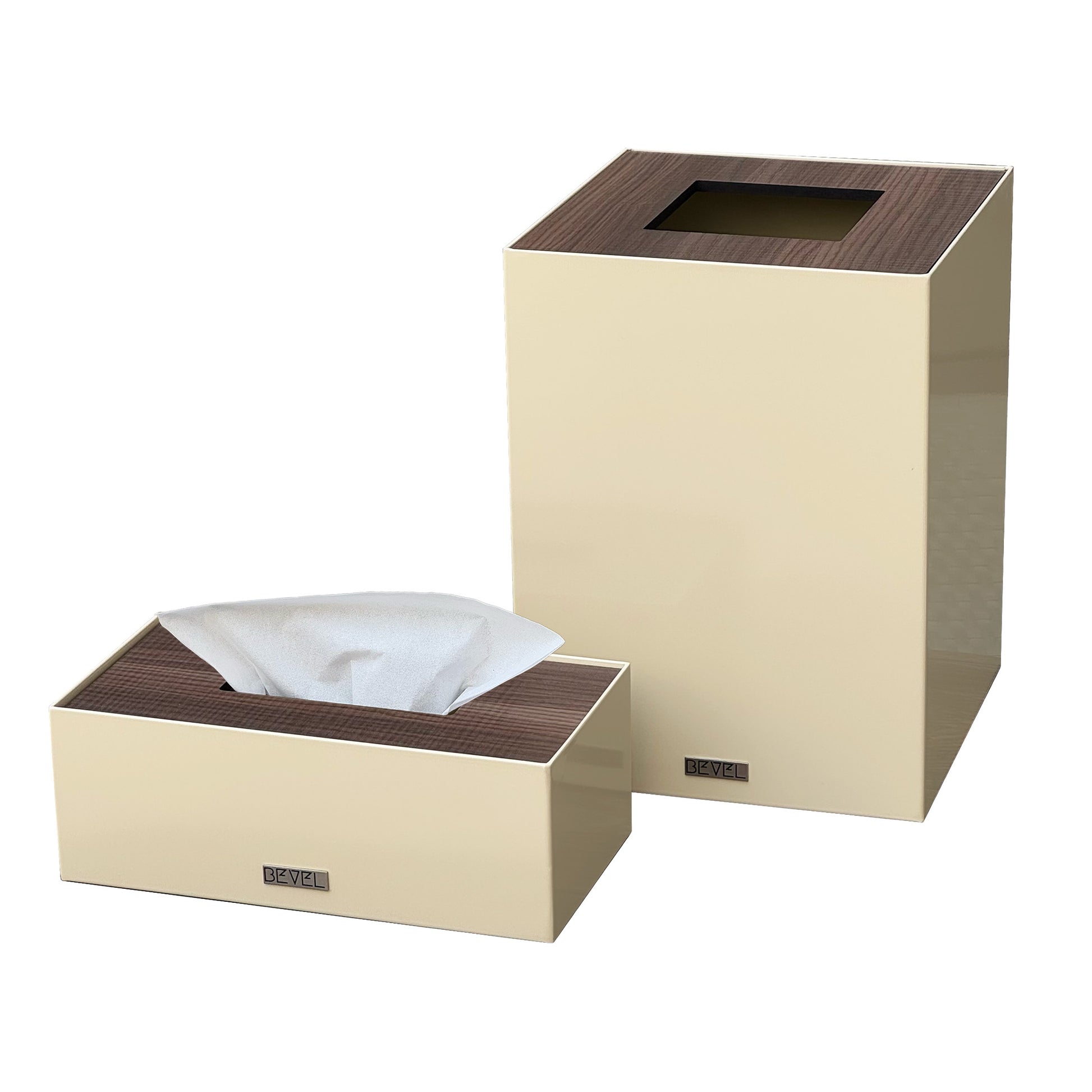 Beige Metal with Wooden Lid Set