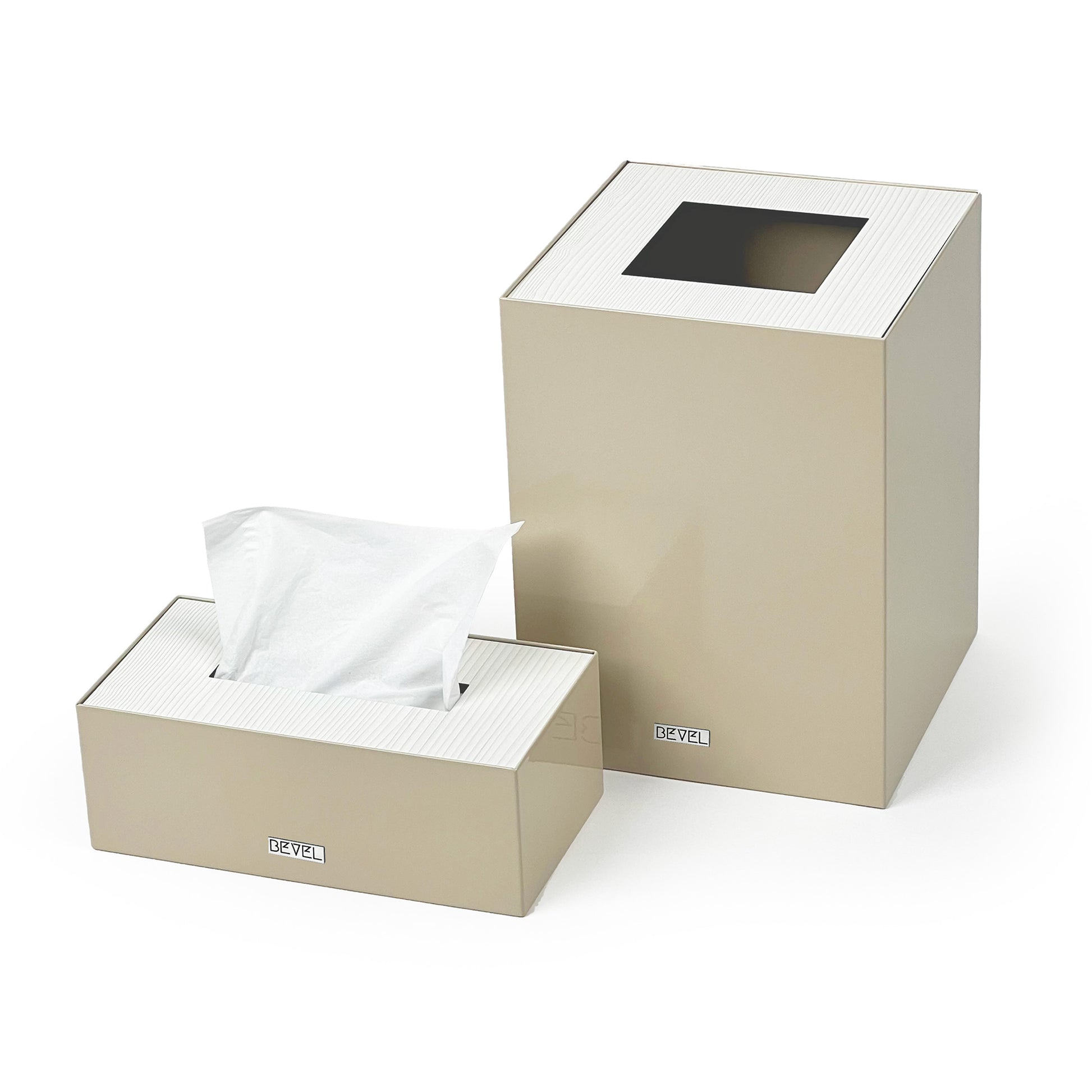 Beige Metal with Wooden Lid Set