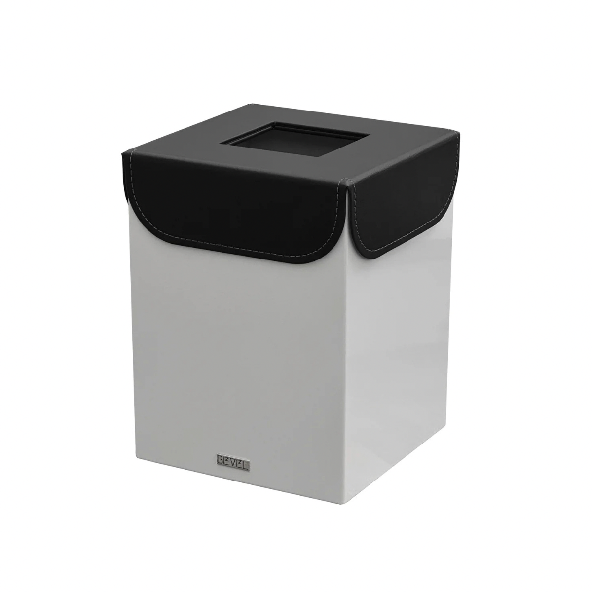 Light Grey Metal with Leather Lid Waste Bin