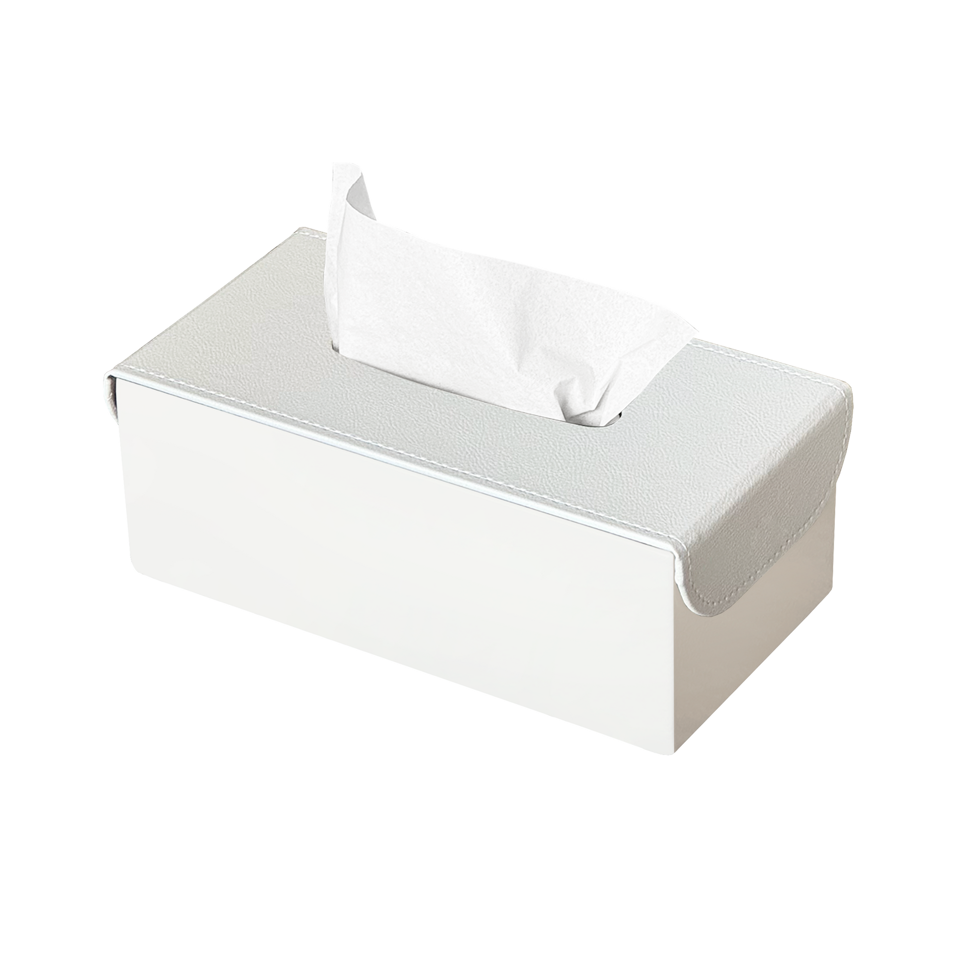 Off-White Metal with Leather Lid Tissue Box