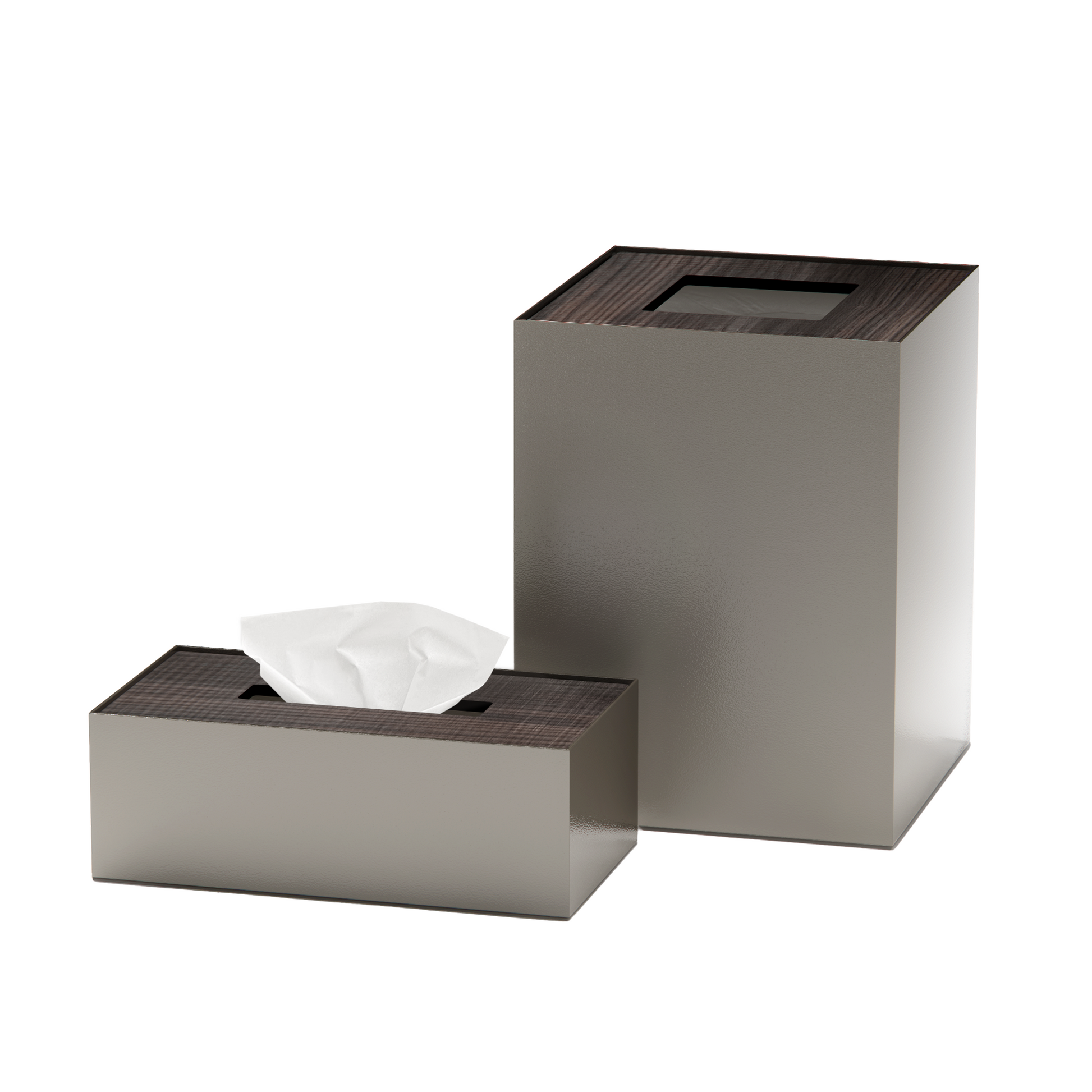Medium Greige Metal with Wooden Lid Set