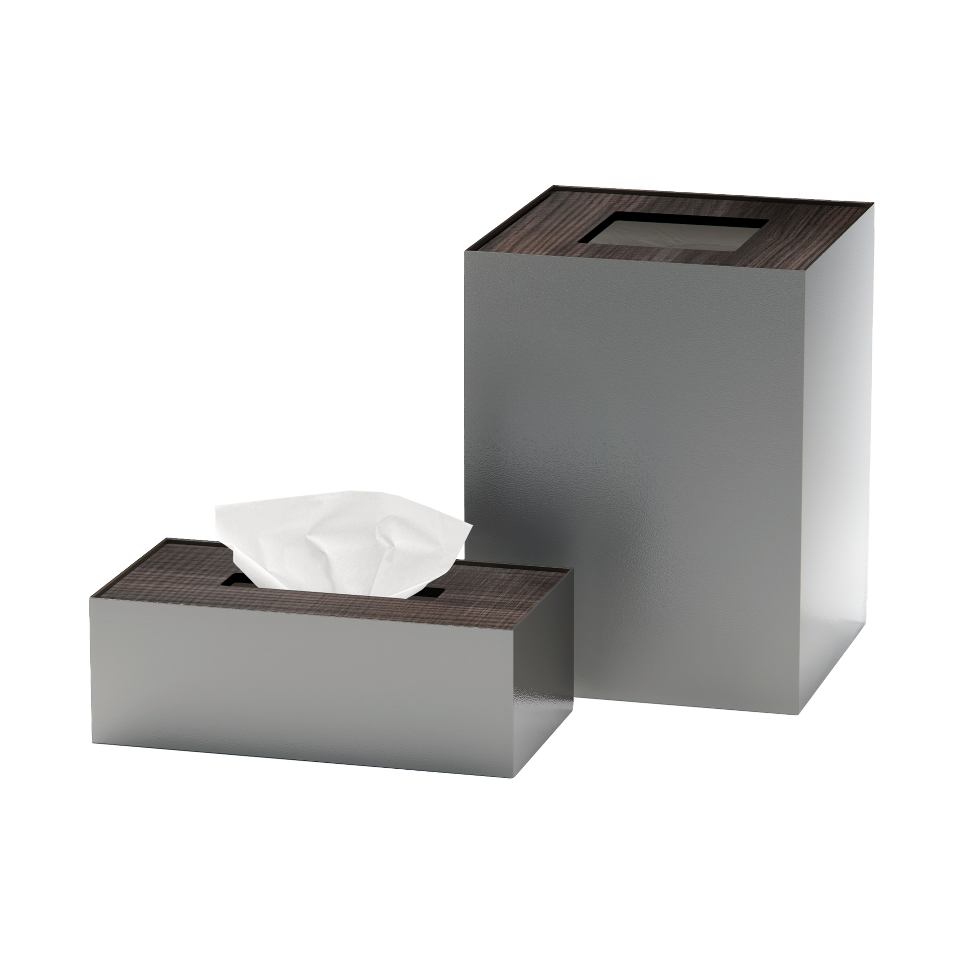 Medium Grey Metal with Wooden Lid Set