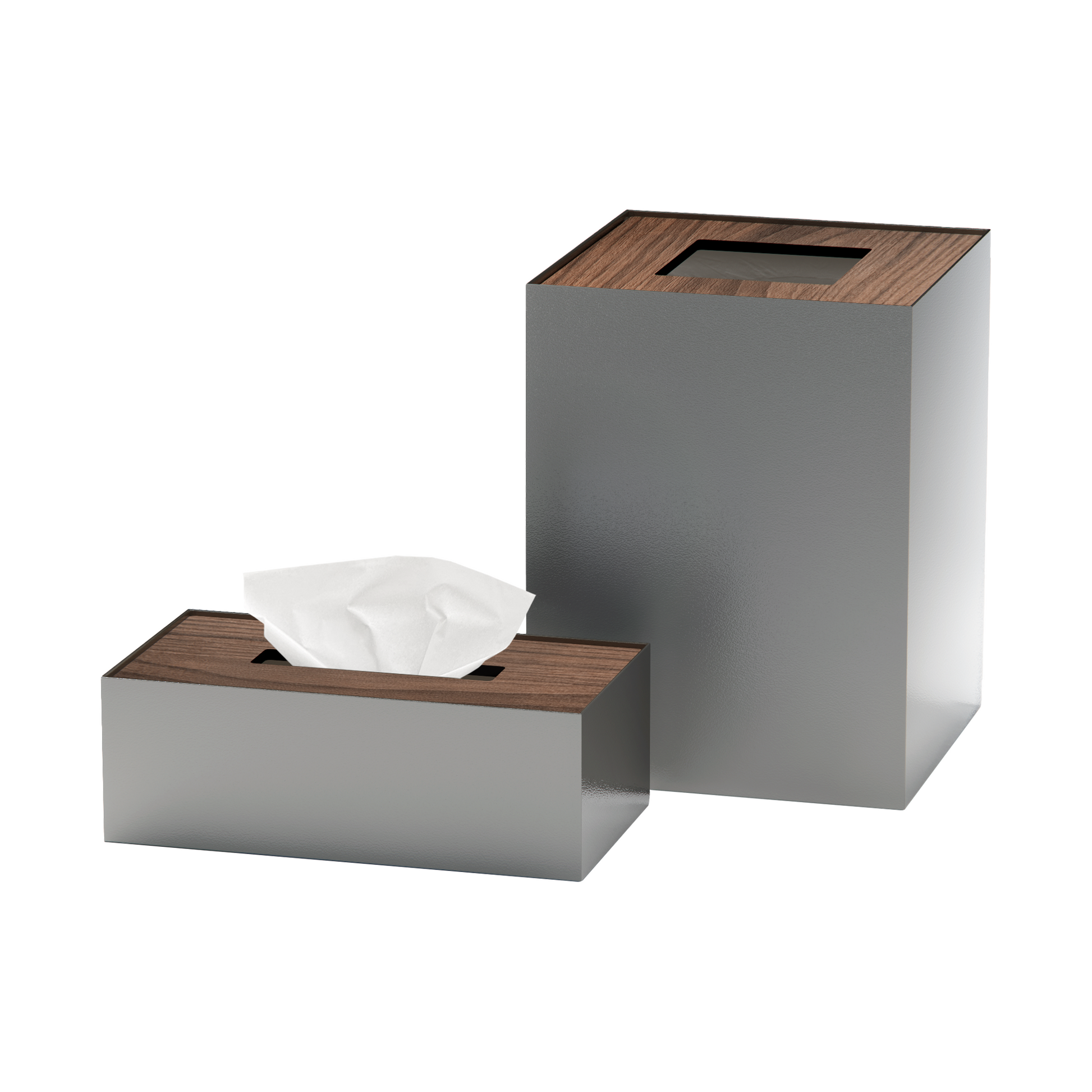 Medium Grey Metal with Wooden Lid Set