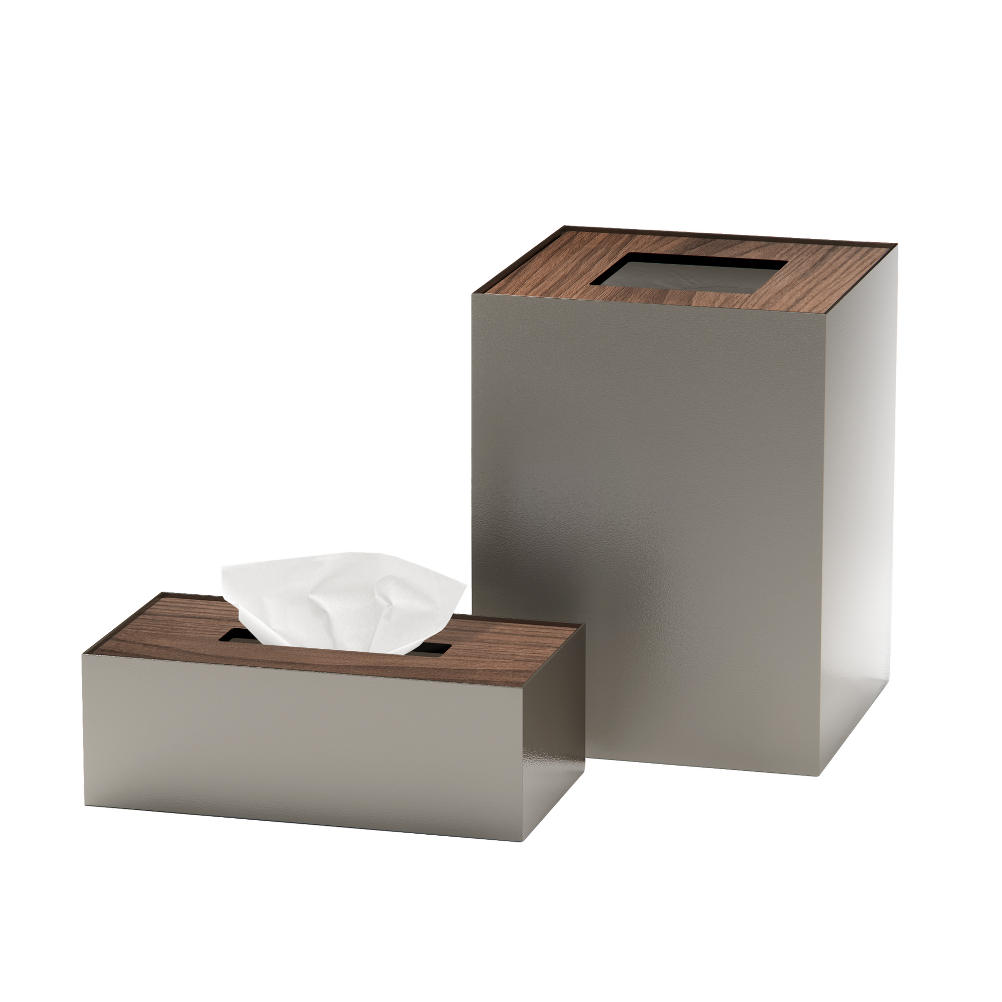 Medium Greige Metal with Wooden Lid Set