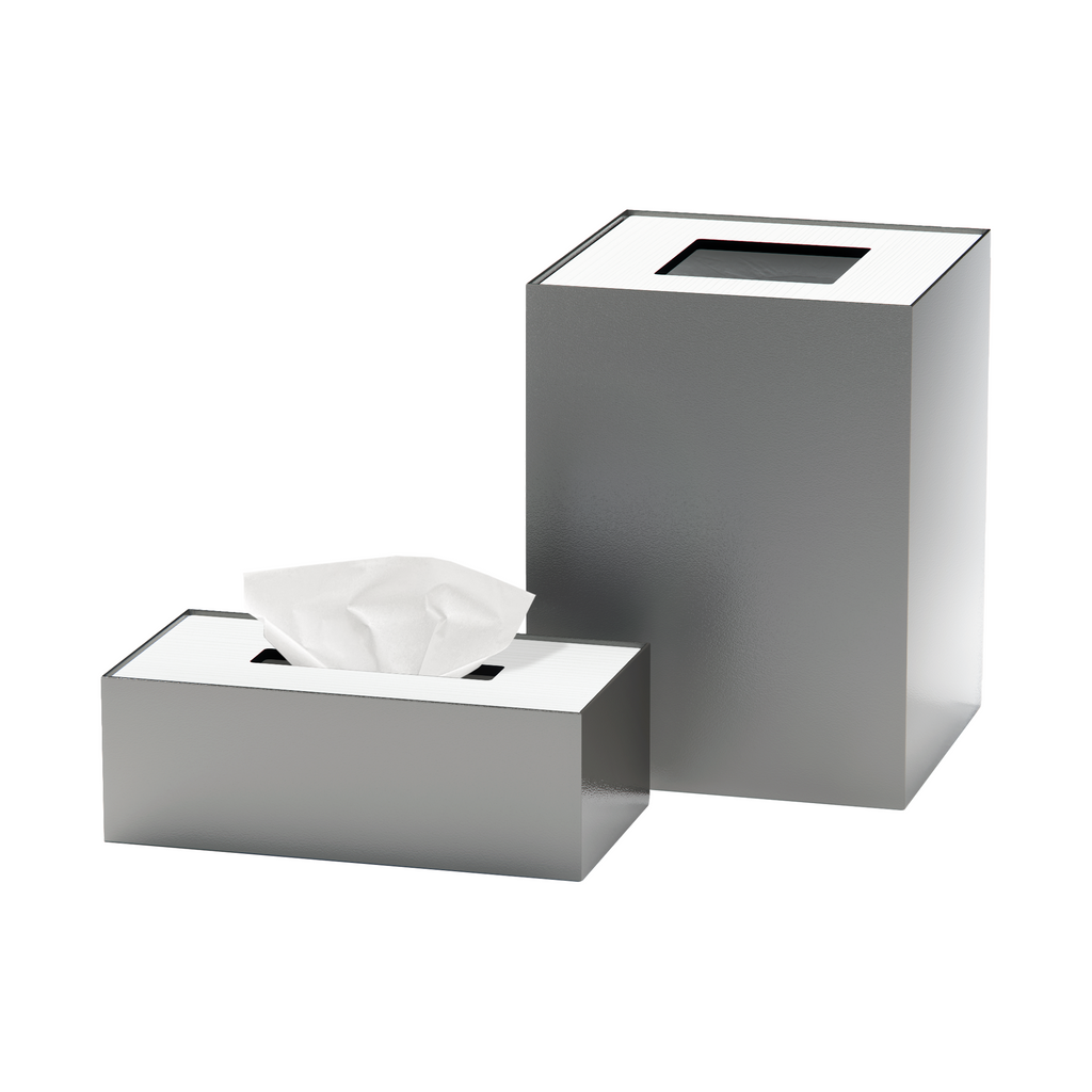 Medium Grey Metal with Wooden Lid Set
