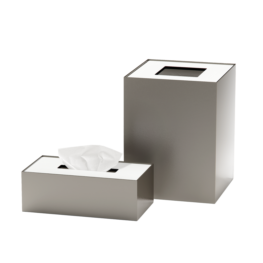 Medium Greige Metal with Wooden Lid Set