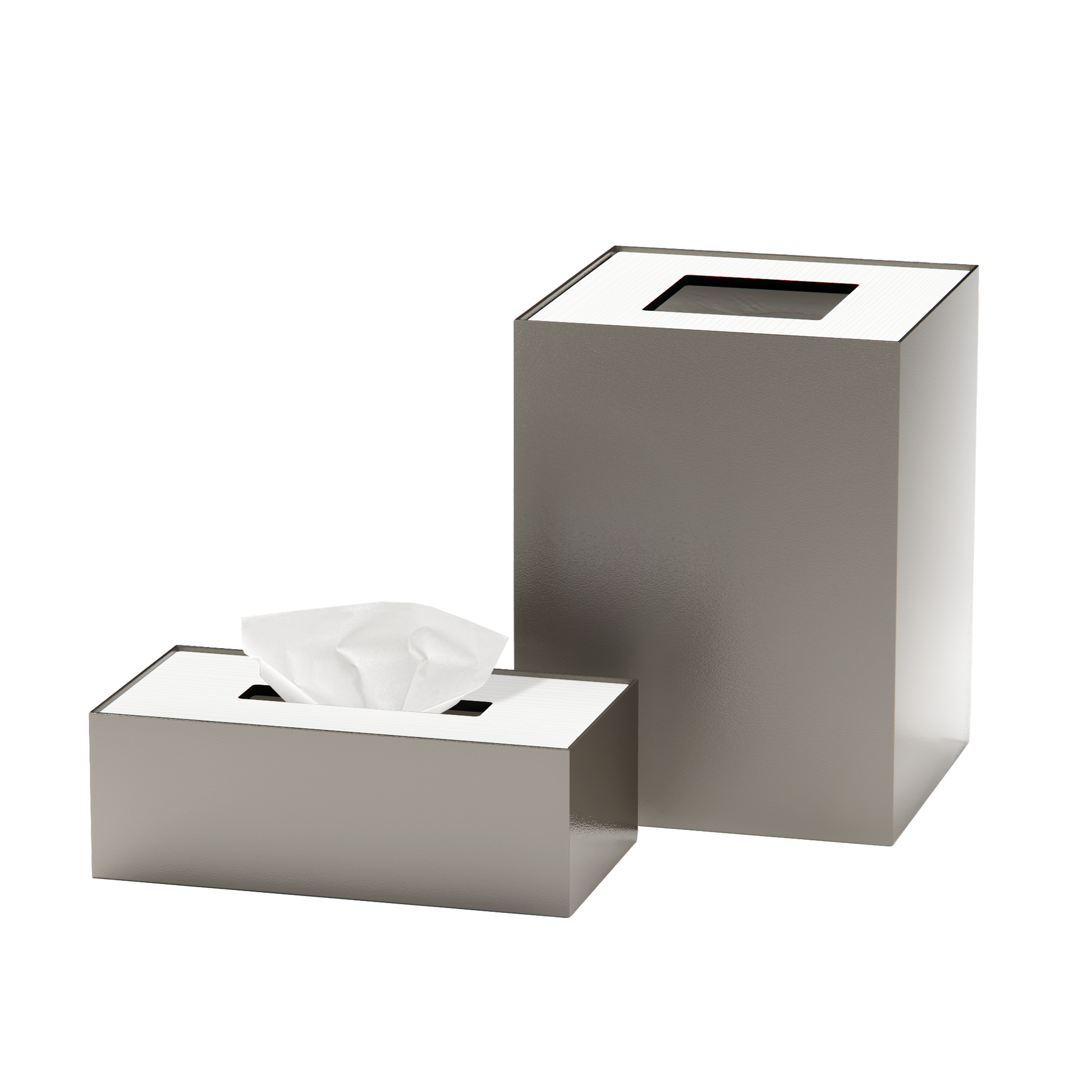 Medium Greige Metal with Wooden Lid Set