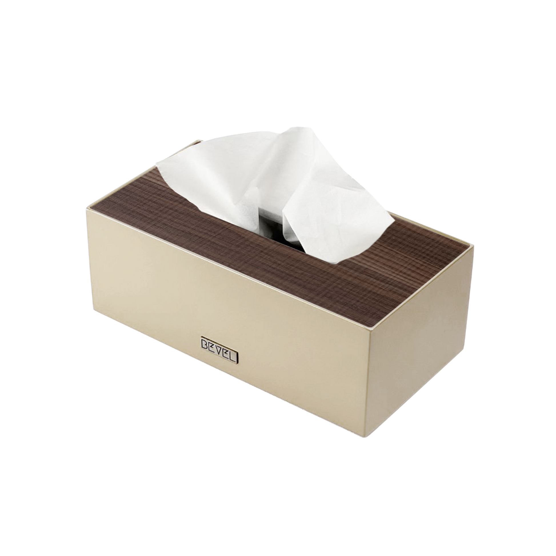 Beige Metal with Wooden Lid Tissue box