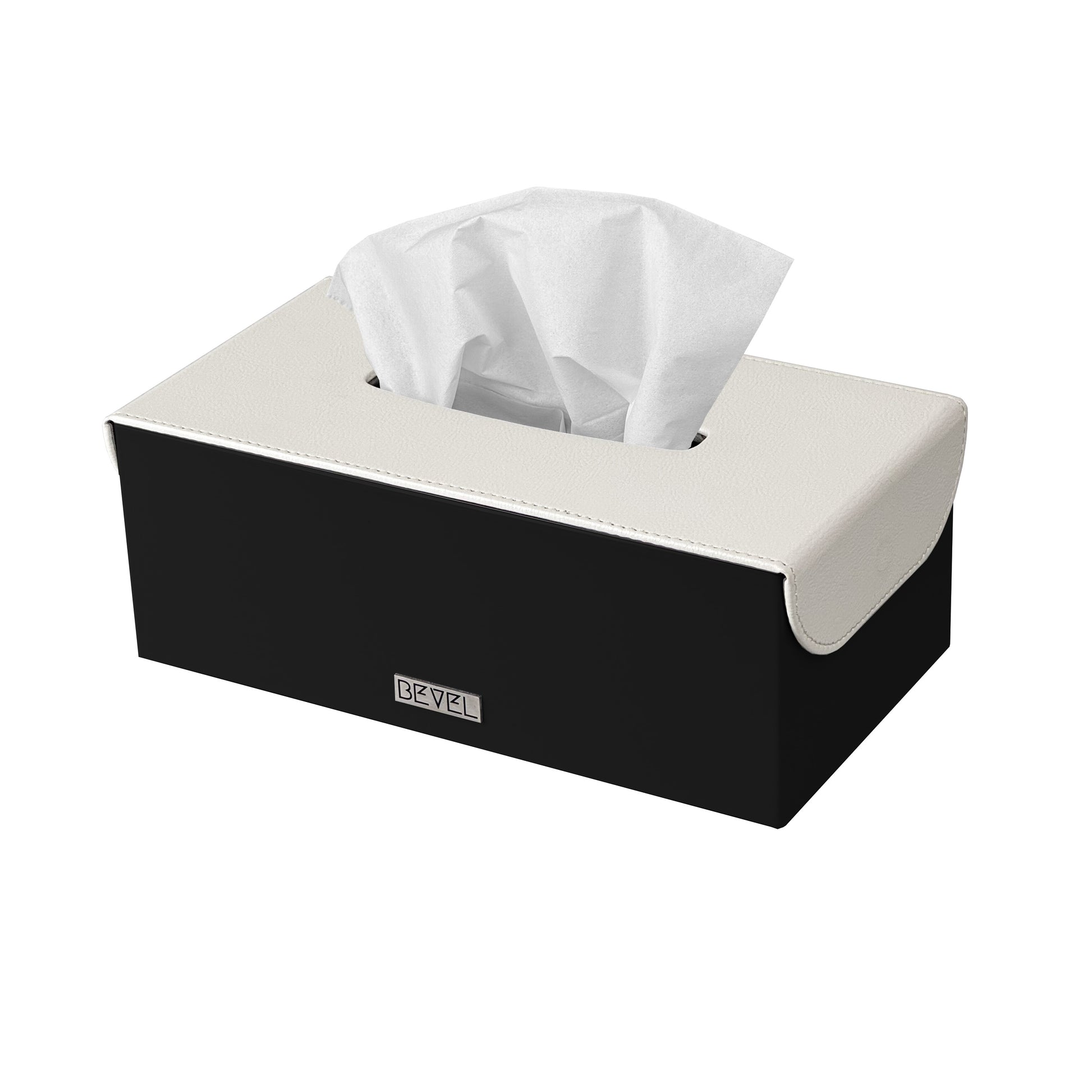 Black Metal with Leather Tissue Box