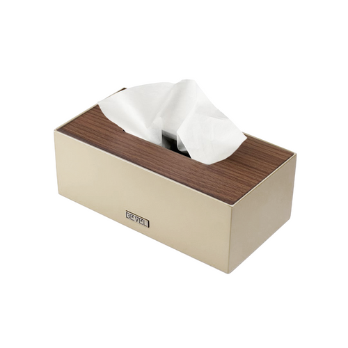 Beige Metal with Wooden Lid Tissue box