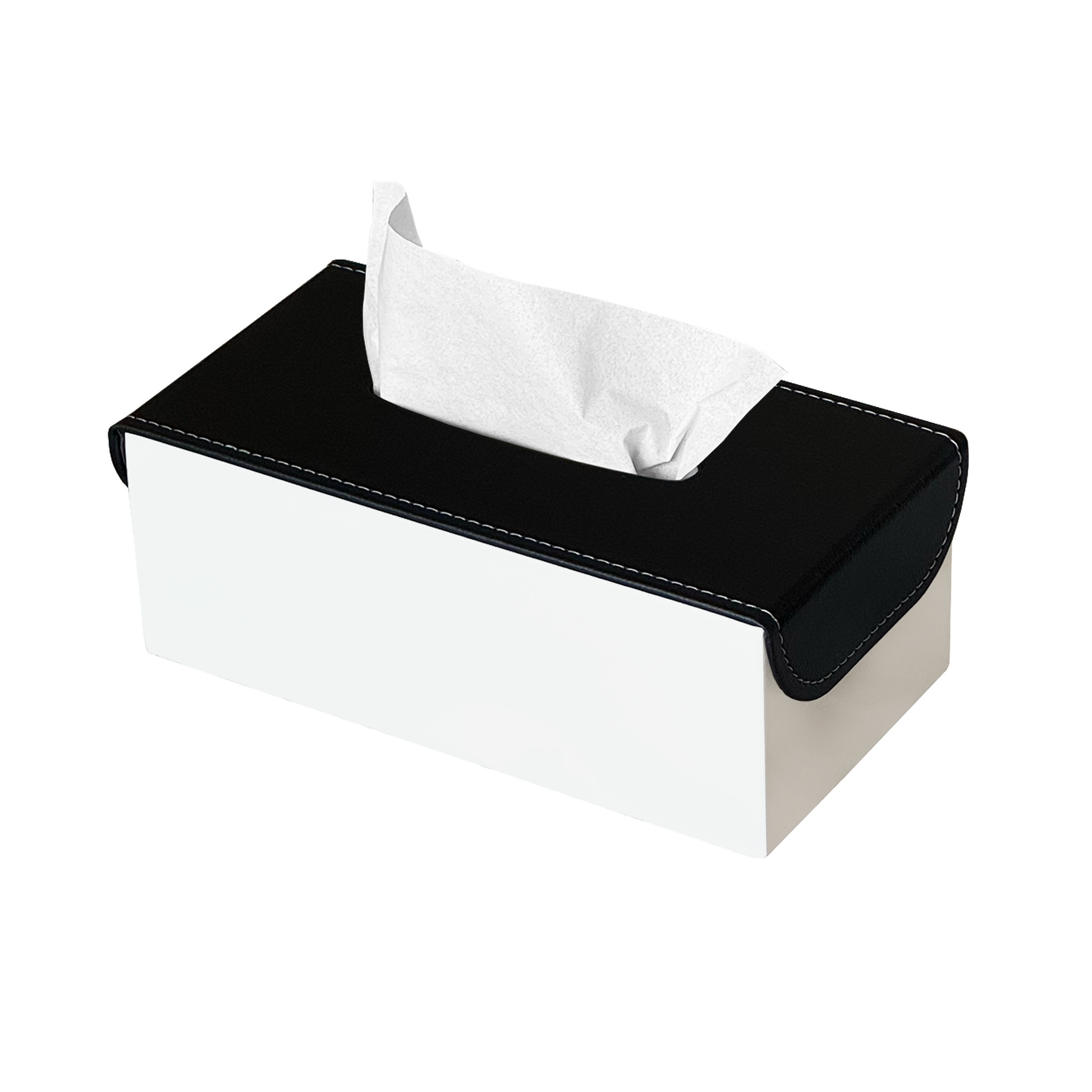 Off-White Metal with Leather Lid Tissue Box