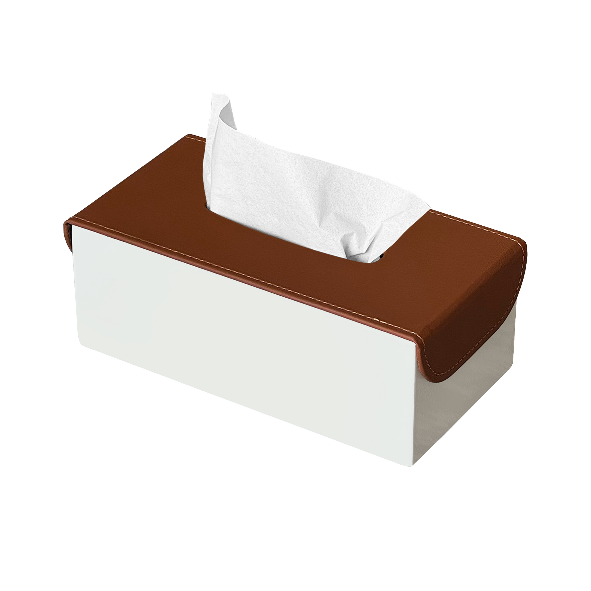 Off-White Metal with Leather Lid Tissue Box