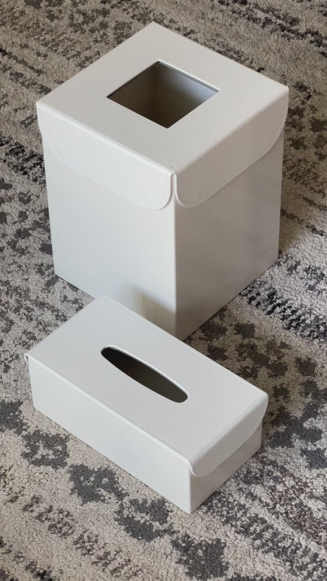 Off-White Metal with Leather Lid Tissue Box